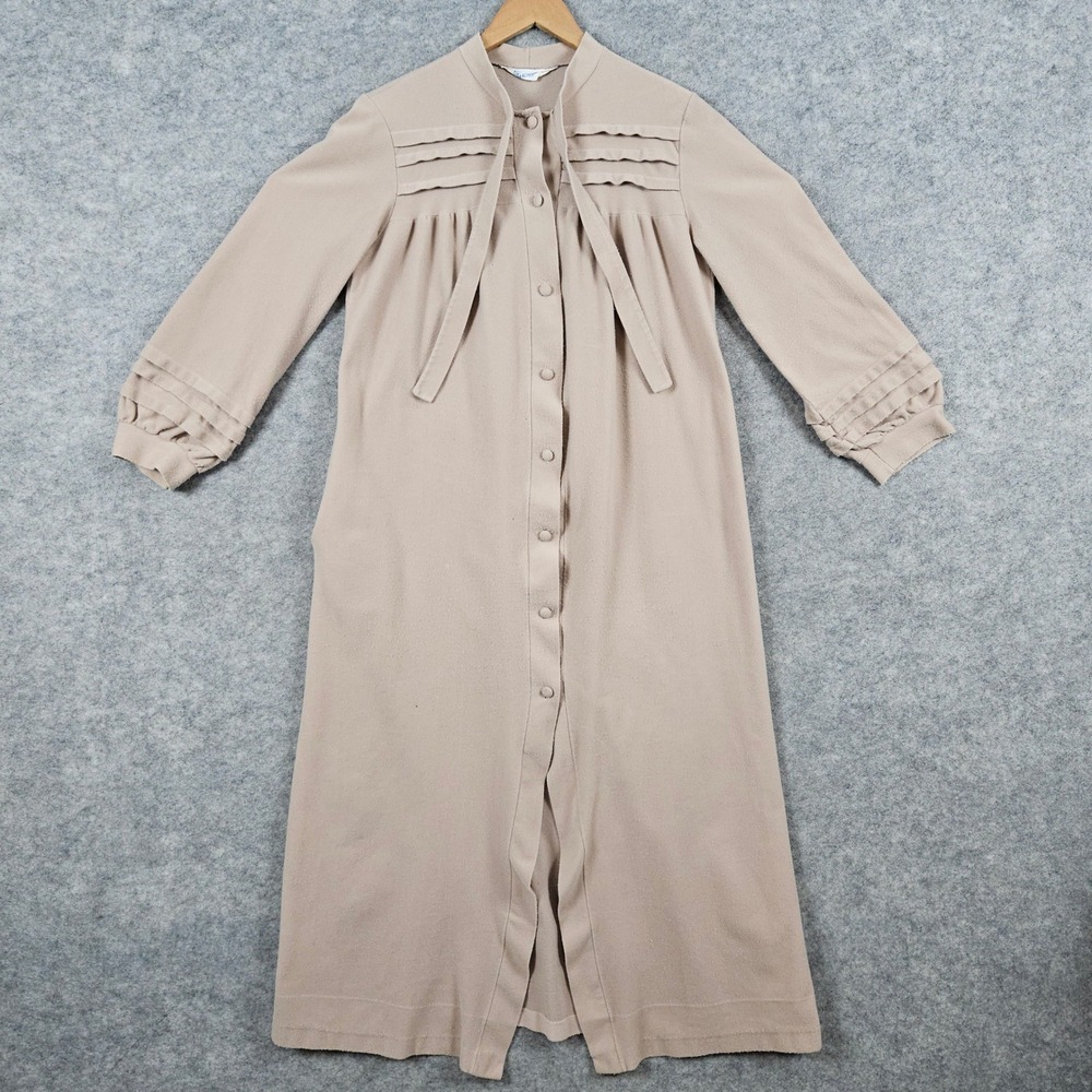Rutledge Vintage Beige Button Front Lounge Robe Long Sleeve Pleated Size M FLAWS